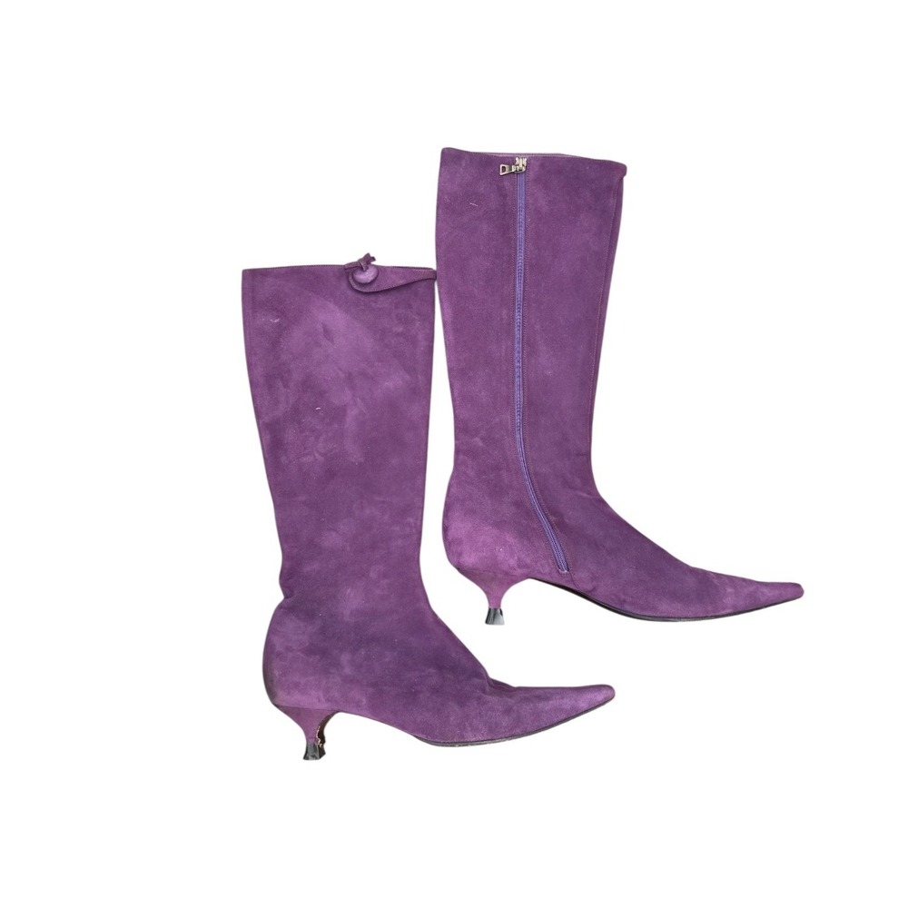 PRADA Y2K Kitten‎ Heel Purple Suede Knee High Pointed Toe RARE Boots 39 US 8.5